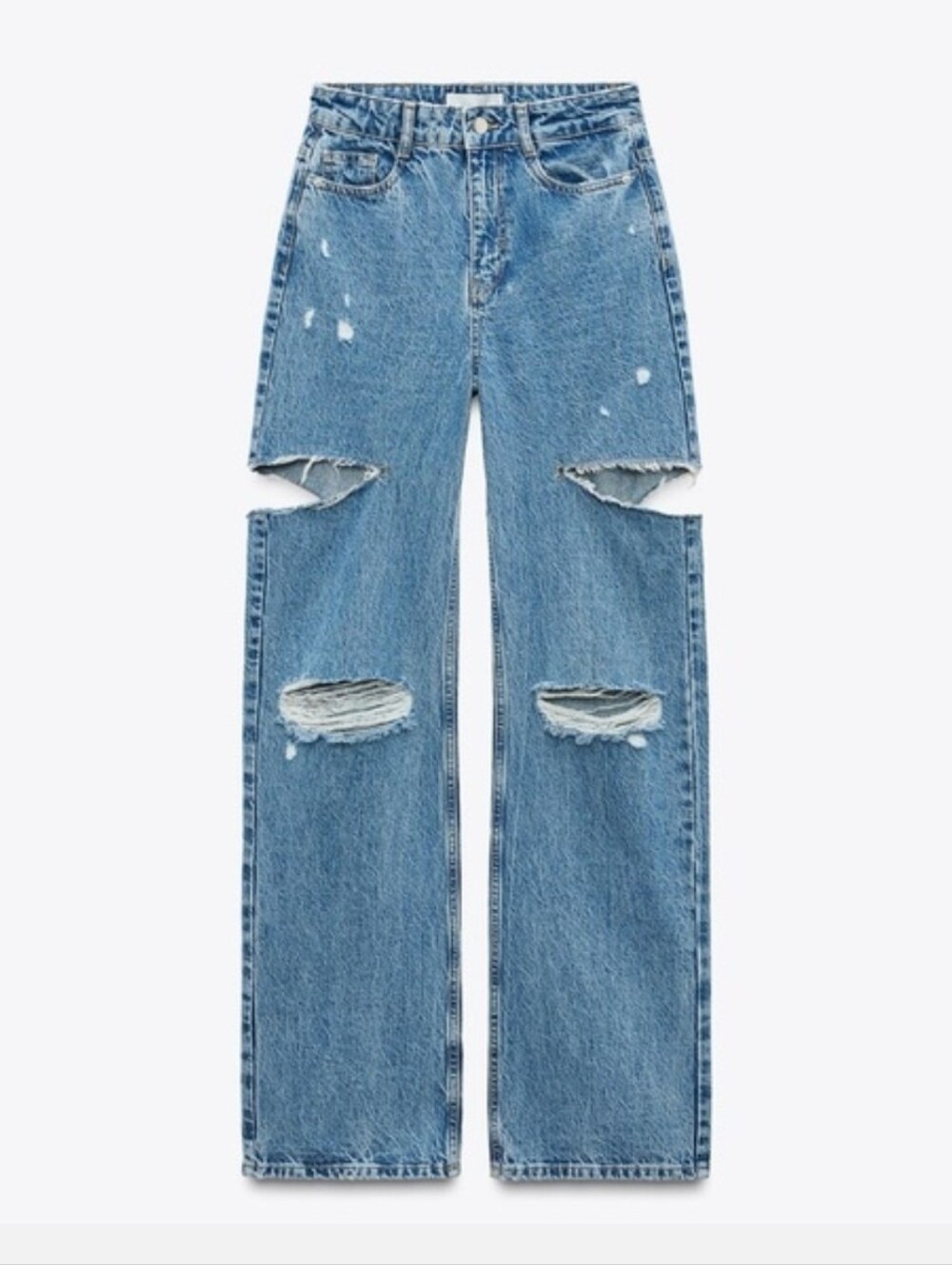 Sz 2 Zara Z1975 HIGH-WAISTED STRAIGHT LEG RIPPED JEANS
